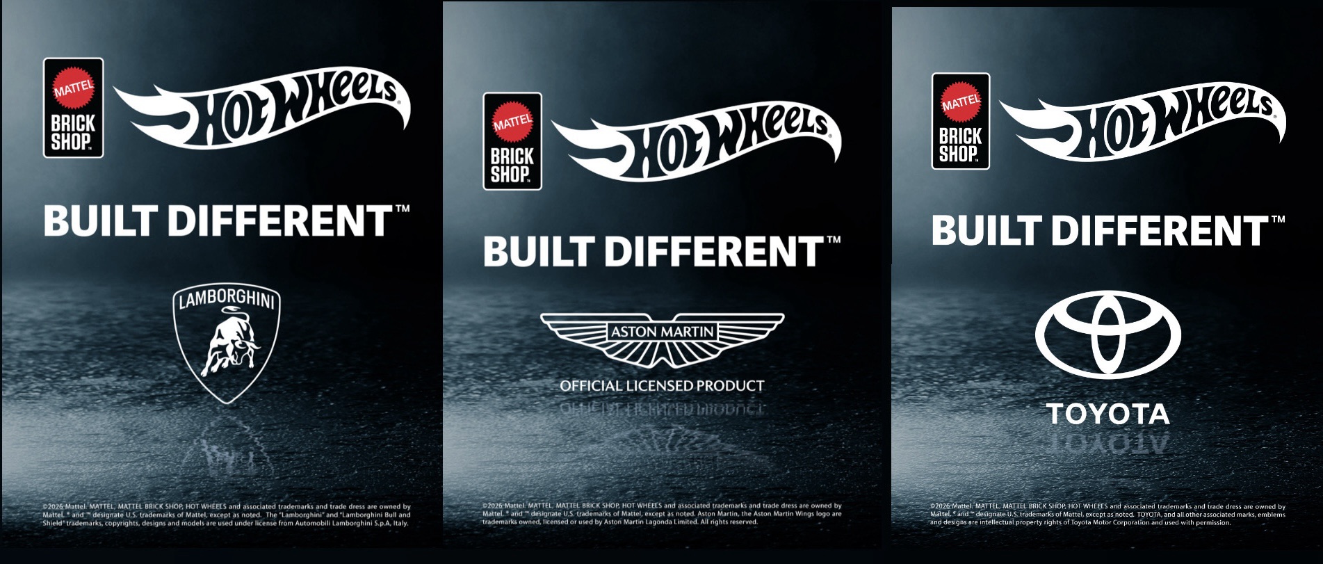 Mattel Brick Shop expande su garaje premium con Lamborghini, Aston Martin y Toyota